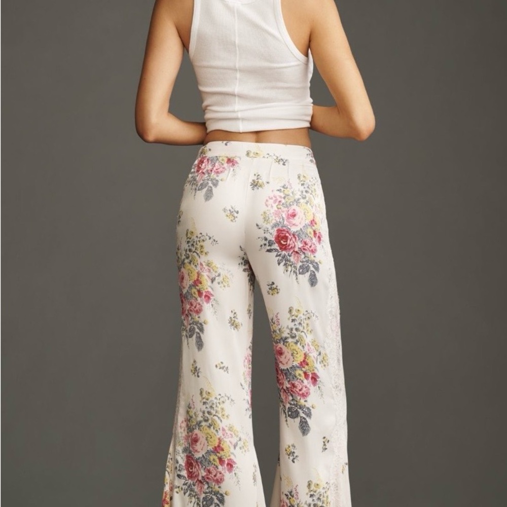 Anthropologie Floral Wide-Leg Pants - Cream and Pink - Picture 2 of 7